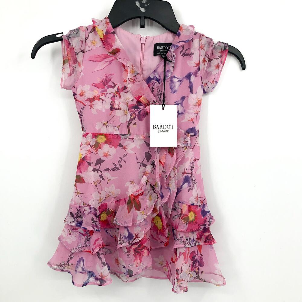 BARDOT JUNIOR Girl's Luella Rara Dress 2T Pink Floral Ruffle Faux Wrap NWT